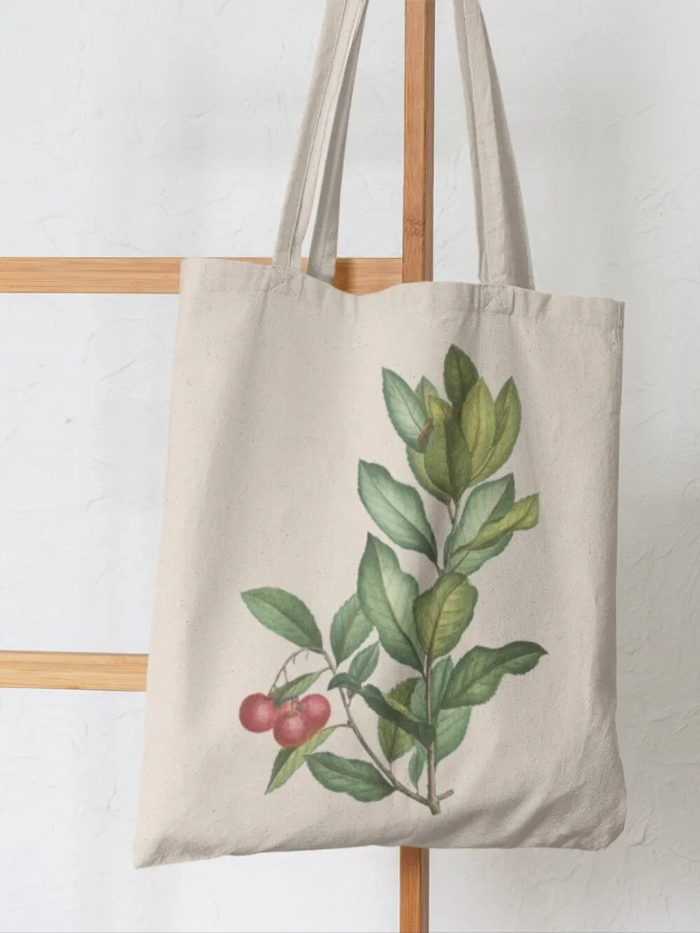 Strawberry Tree Vintage Botanical Print Graphic Canvas Tote Bag